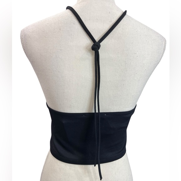 ZARA Black Halter Keyhole Crop Top NWT | Ribbed Strappy Back Tank Size L - Picture 4 of 9